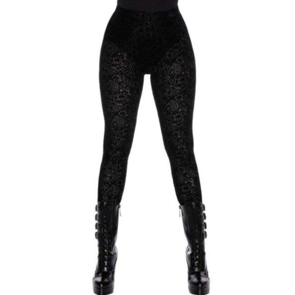 KILLSTAR ✦ Althea’s Evil Leggings ✦ Black Burnout Velvet Paisley Stretch XS
